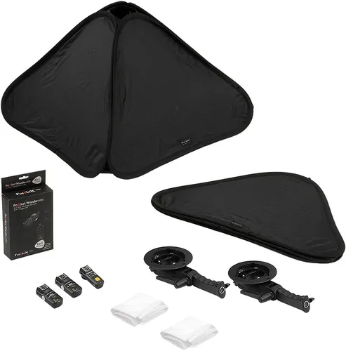 Fotodiox Softbox plegable de 32 x 32 pulgadas, kit de flash 2X con disparadores remotos para Nikon - Dos softboxes plegables y soportes de luz