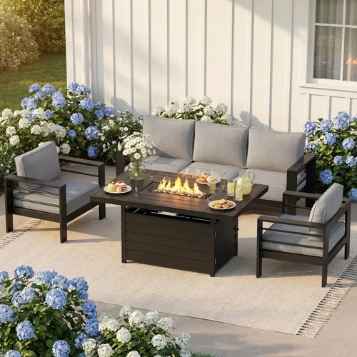 Miniatura 10 de Solaste Juego de muebles de patio de aluminio para todo tipo de clima, moderno juego de muebles de metal para exteriores con asientos profundos