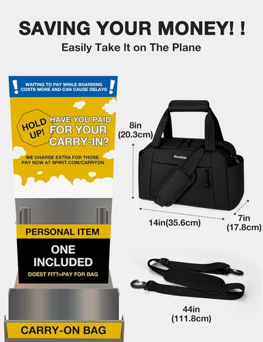 Miniatura 5 de Noozion Bolsa de gimnasio pequeña de 14 pulgadas para mujeres y hombres, mini bolsa de lona ligera con múltiples bolsillos, bolsa deportiva