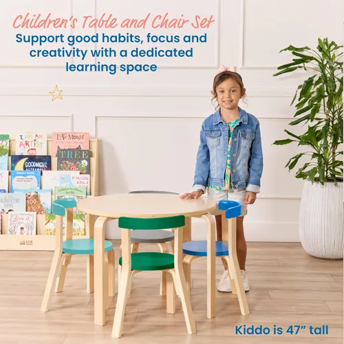 Miniatura 3 de ECR4Kids Juego de mesa Bentwood y silla curvada con respaldo curvo, muebles para niños, contemporáneo, 5 piezas