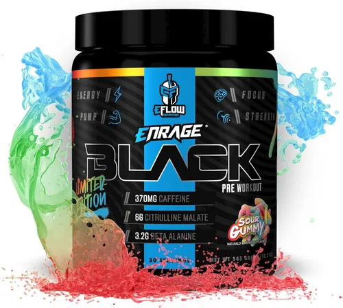 eFlow Nutrition Enrage Black - Suplemento de preentrenamiento de alto estimulante, polvo de preentrenamiento para aumentar la energía, las bombas y