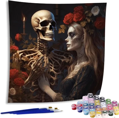 Miniatura 12 de Diymood Kits de pintura por números para adultos, esqueleto, pintura al óleo, pintura al óleo, pintura acrílica por números, kits para niños