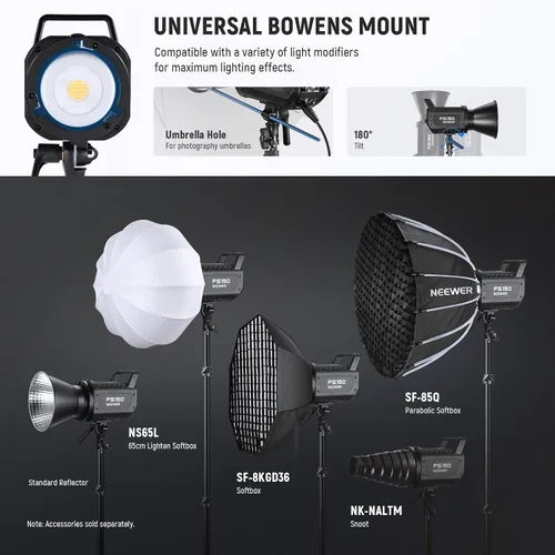 Miniatura 9 de NEEWER FS150 Luz de Vídeo LED 2.4G/Control APP, Luz Continua Silenciosa de 130W 5600K COB Luz Diurna para Fotografía con 4 Tipos de Atenuación