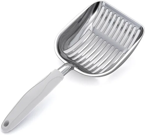 Miniatura 28 de WePet Cuchara de arena para gatos, tamiz de aleación de aluminio, pala de metal profunda, mango largo, tamizado de excrementos, levantador de heces