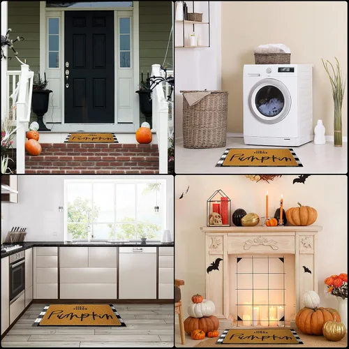 Miniatura 6 de Fabbay 2 tapetes de bienvenida de otoño de Acción de Gracias de 17 x 30 pulgadas, tapete de calabaza Hey There de 24 x 35 pulgadas, tapete de piso