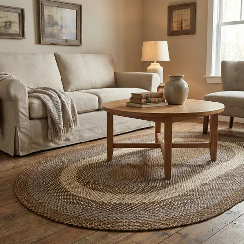 Miniatura 44 de Super Area Rugs - Alfombra trenzada rústica en tonos taupe y gris oscuro, ovalada para puerta/entrada principal, alfombra tejida para exteriores, 2