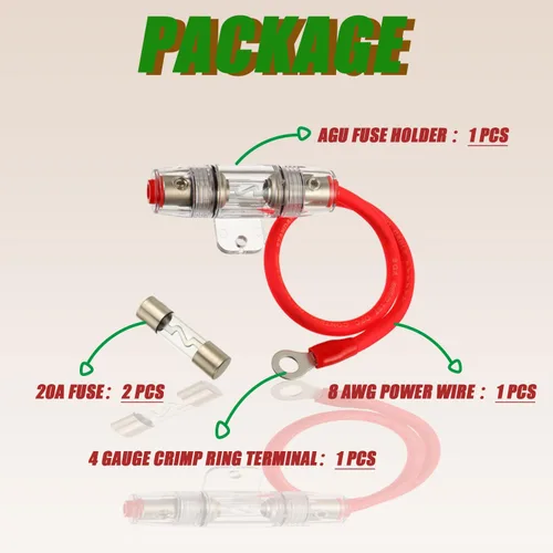 Miniatura 5 de Portafusibles AGU 20A con cable de alimentación de calibre 8 AWG de 1 pie, 99.9% cobre sin oxígeno