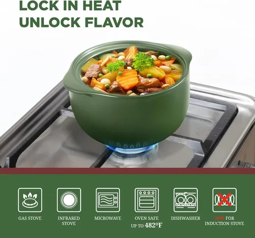 Miniatura 2 de MINH LONG - Horno holandés de porcelana de 1 cuarto de galón con tapa, sin plomo ni cadmio, apto para horno hasta 482 °F, retención de calor, olla