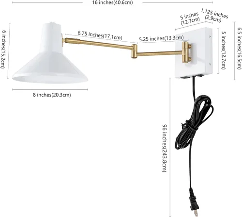 Miniatura 4 de JONATHAN Y JYL1302A - Lámpara moderna de brazo oscilante de 16 pulgadas color blanco/latón dorado con puerto USB, lámpara de noche LED de mediados