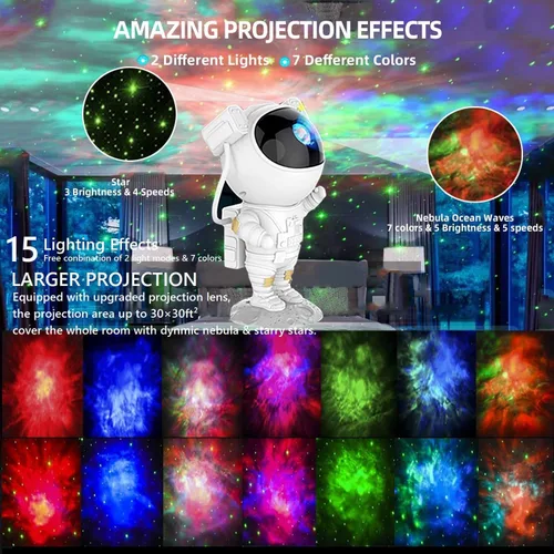 Miniatura 2 de Proyector de Galaxia de Astronauta para Dormitorio, Proyector de Estrellas Ajustable 360° con Control Remoto y Temporizador, Lámpara de Luz