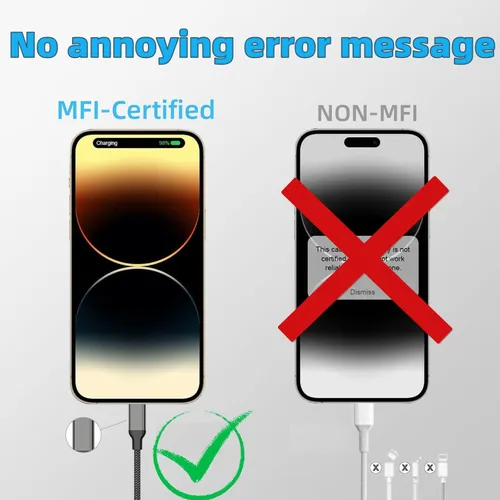 Miniatura 3 de Cable de carga para iPhone de 2 pies, paquete de 2 cables USB a Lightning [certificado MFi] de 2 pies para automóvil, cable corto trenzado de carga