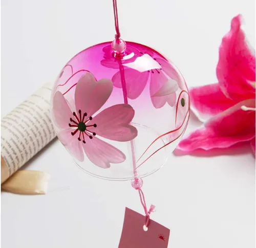 Miniatura 2 de Campanas de viento japonesas campanas hechas a mano de cristal cumpleaños decoración para el hogar (Sakura)