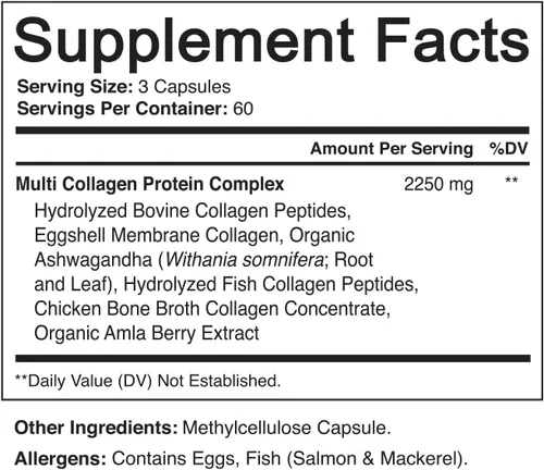 Miniatura 2 de NutriFlair Péptidos de colágeno múltiple de 2250 mg, tipo I, II, III, V, X, suplementos de colágeno complejo en polvo para mujeres y hombres