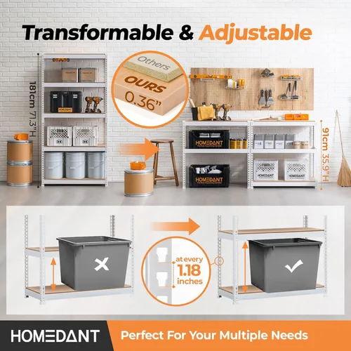 Miniatura 5 de HOMEDANT Estantes de almacenamiento de 5 niveles ajustables laminados sin pernos para garaje, estantería de metal resistente, estante para almacén
