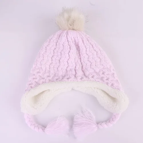 Miniatura 4 de Gorro de punto con solapa para las orejas para bebé, de piel sintética, con pompón, para invierno, cálido, forro polar