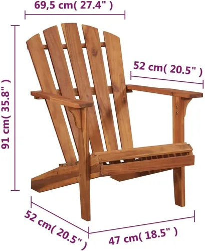 Miniatura 2 de vidaXL Silla Adirondack, silla de patio de madera maciza para jardín, silla de césped para porche al aire libre, jardín, terraza, madera maciza