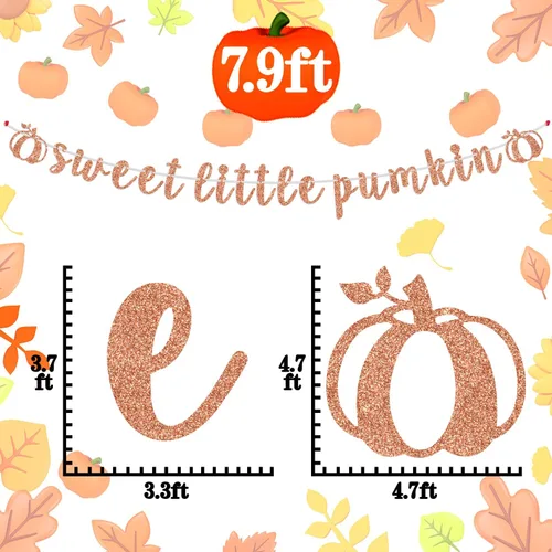 Miniatura 2 de Cartel de calabaza con texto en inglés "Sweet Little Pumpk", con temática de otoño, para baby shower, cumpleaños, Acción de Gracias, decoración