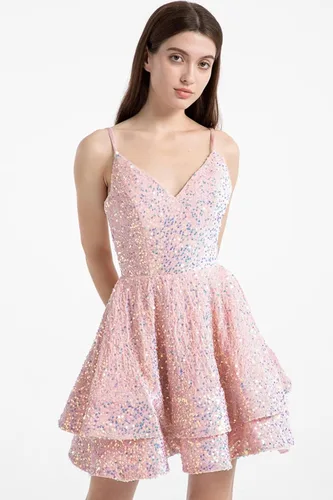 Miniatura 8 de Vestidos de fiesta de lentejuelas para adolescentes, vestido corto de graduación 2024 con cuello en V brillante, vestido formal de fiesta de cóctel