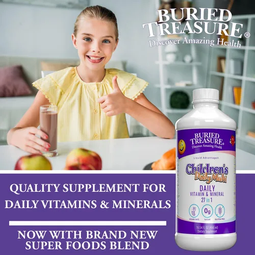 Miniatura 7 de Buried Treasure - Multivitamínico líquido diario para niños, 27 vitaminas y minerales con mezcla de superalimentos, sin azúcar, vegano, sabor