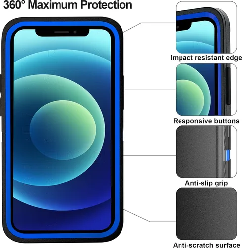Miniatura 4 de Funda para iPhone 12 Mini con funda de clip para cinturón y 2 protectores de pantalla, funda de protección completa resistente de grado militar a