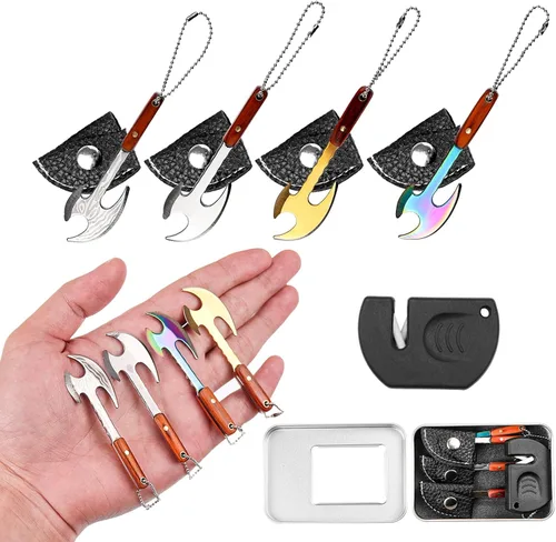 Miniatura 9 de Juego de mini cuchillos de bolsillo láser, mini cuchillo de hacha para abridor de paquetes, cortador de caja, juego de cuchillos pequeños con funda