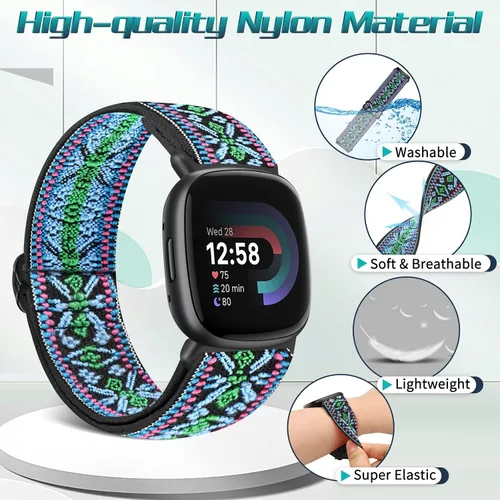 Miniatura 2 de Bandas elásticas compatibles con Fitbit Versa 4/Fitbit Sense 2/Fitbit Versa 3/Fitbit Sense bandas para hombres y mujeres, paquete de 4 correas