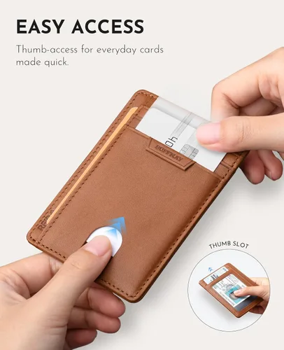 Miniatura 22 de Buffway Cartera delgada para hombres y mujeres, minimalista, pequeña, de cuero, con bolsillo frontal, con bloqueo RFID y caja de regalo, Bassa Mars