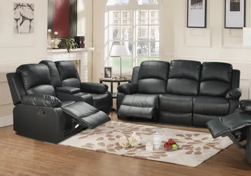 Miniatura 2 de Beverly Fine Funiture - Mesa desplegable de cuero regenerado, 5, 1 negro, juego reclinable de 3 piezas, sofá, sofá biplaza y silla
