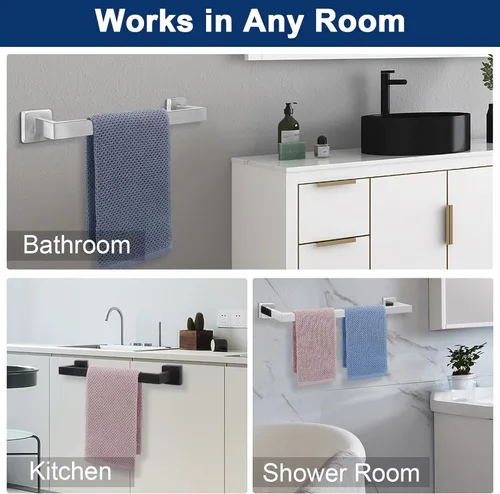 Miniatura 3 de NearMoon - Barra de toallas, accesorios de baño de acero inoxidable premium cuadrado de espesor para toalla de ducha para baño, soporte de toalla