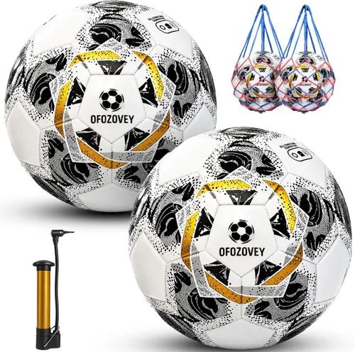 Soccer Ball Size 5,Soccer Ball Set with 2 Mesh Bags, 1 Pump & 2 Needles, 2-Pack Official Match Soccer Ball for Kids and Youth,Yarn-Wrapped Inner,