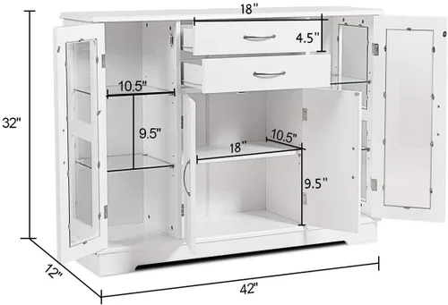 Miniatura 3 de Giantex - Aparador para servidor de buffet, armario de almacenamiento con 2 cajones, 3 gabinetes y puertas de cristal para cocina, comedor, mueble