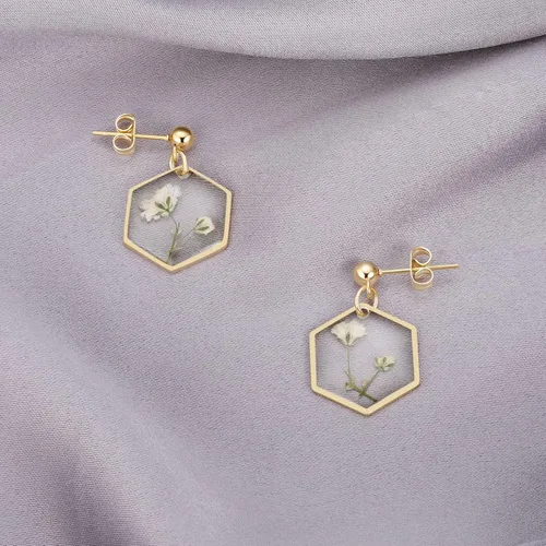 Miniatura 80 de Forget-Me-Not and Queen Anne's Lace Pressed Wildflower Earrings Pressed Flower Earrings Handmade Drop and Dangle Earrings Gift for Woman