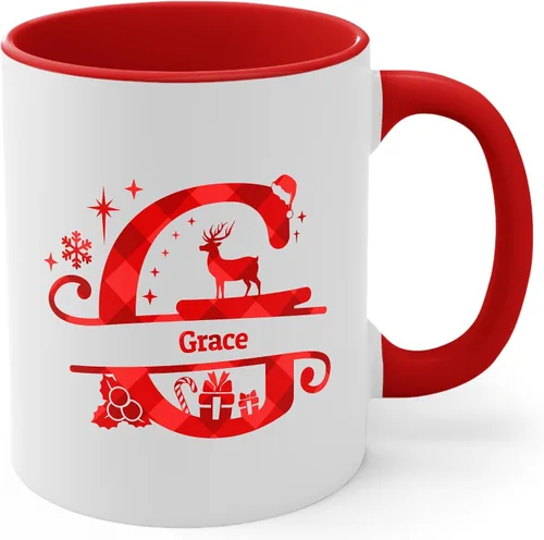 Miniatura 16 de Taza de café con inicial de decoración navideña con nombre, taza personalizada para mujeres y hombres, regalos con monograma, tazas de café
