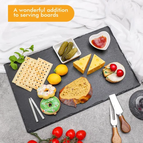 Miniatura 2 de 2 tablas de pizarra de 16 x 10 pulgadas para aperitivos de queso de carne, bandeja de plato para servir tablas de piedra con 2 tizas