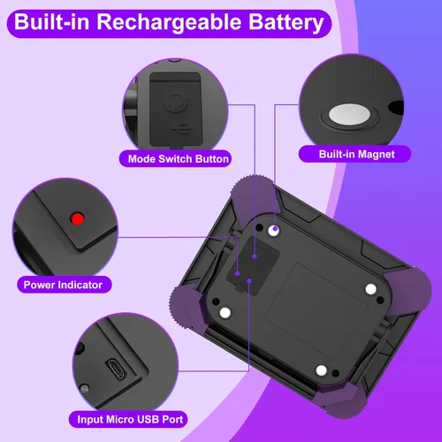 Miniatura 4 de Luz LED negra recargable, luz negra alimentada por batería, luz ultravioleta inalámbrica, luces negras impermeables para fiestas brillantes al aire