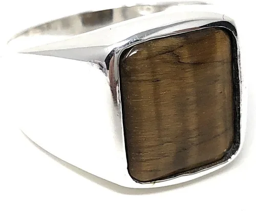 Miniatura 5 de KAR Anillo de ojo de tigre para hombre de plata esterlina maciza estampada 925K P2G