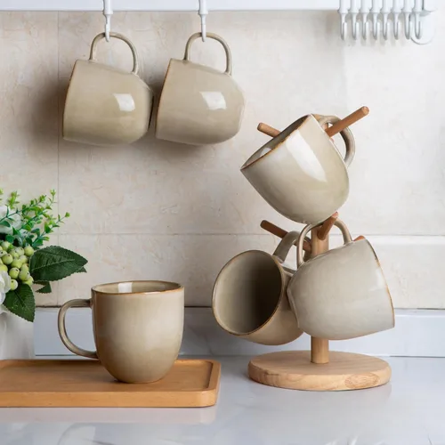 Miniatura 7 de AmorArc Tazas de café de 12 onzas, juego de 6 tazas de café de cerámica para hombre, mujer, papá, mamá, tazas de café modernas con asa