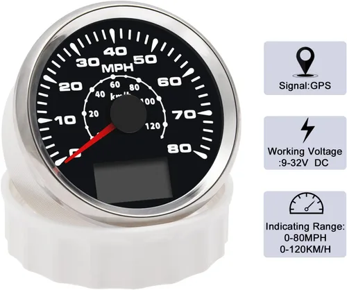Miniatura 6 de Geloo Velocímetro GPS de 85 mm para embarcaciones, velocímetro de velocidad en MPH, impermeable, 0-80 MPH, 0-120 km/h, velocímetro marino, odómetro