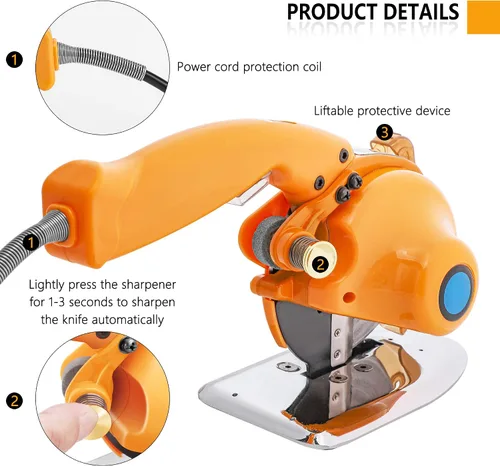 Miniatura 5 de CGOLDENWALL Cortador eléctrico de tela de accionamiento directo servo cuchillo de alfombra de 3 velocidades ajustables con luz LED para tela, cuero