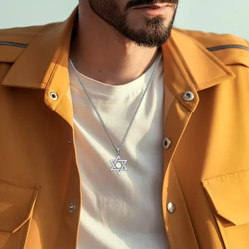 Miniatura 2 de PDTJMTG Collar judío de plata de ley con estrella de David para hombre