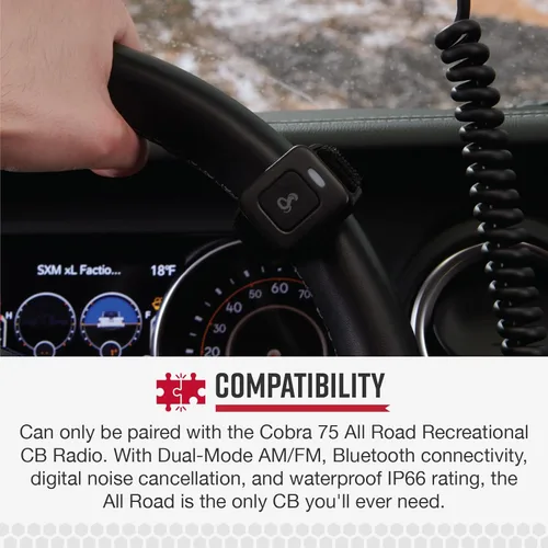 Miniatura 6 de Cobra Botón inalámbrico All Road para Cobra 75 All Road Recreational CB Radio: correa para volante y comunicación manos libres, incluye cable