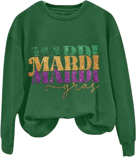 Miniatura 2 de Sudadera de Mardi para mujer, con cuello redondo, manga larga, para el día de carnaval, informal, sin botones