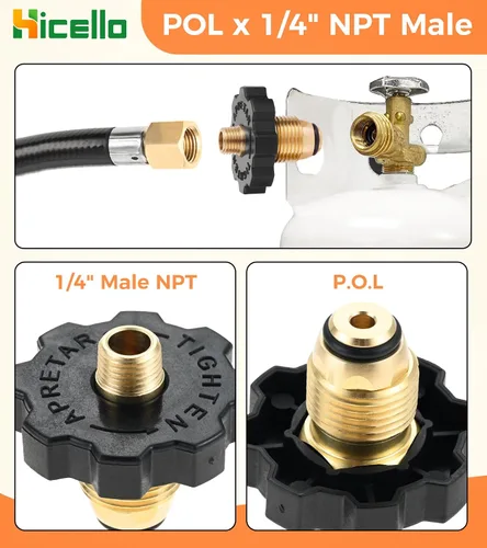Miniatura 6 de 3 adaptadores de latón de gas propano – QCC1 macho/POL hembra a 1/4 pulgadas NPT macho + POL macho a 1/4 pulgadas NPT macho + QCC1 macho a 1/4