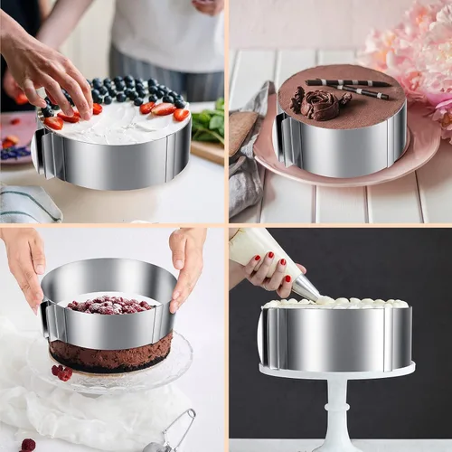 Miniatura 6 de iNeibo Anillo para pastel, juego de moldes ajustables de 6 a 12 pulgadas, anillo de pastelería de acero inoxidable, anillo de mousse, molde de 1