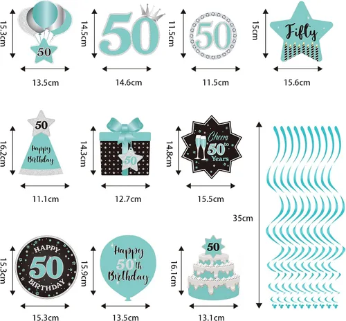 Miniatura 3 de Decoración de techo con diseño de remolinos colgantes para fiesta de cumpleaños número 50, decoración de 50 años, espirales colgantes de papel