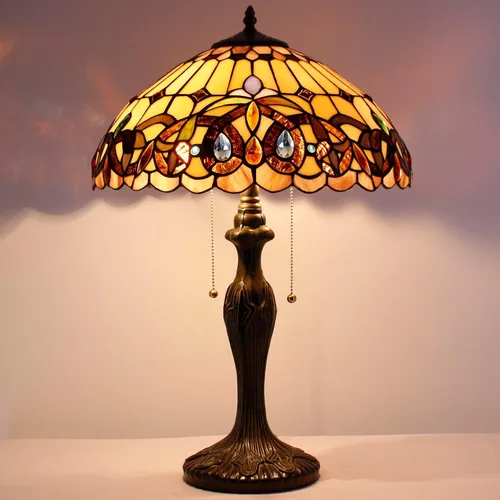 Miniatura 2 de WERFACTORY Lámpara de mesa estilo Tiffany, colorido, vitral, serenidad, victoriana, lámpara de mesita de noche, 16 x 16 x 24 pulgadas, luz