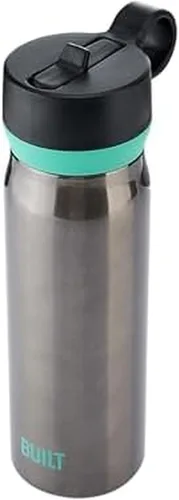 BUILT Botella en cascada de acero inoxidable de doble pared de 20 onzas líquidas de boca ancha, tapa con popote, vaso de viaje resistente a derrames