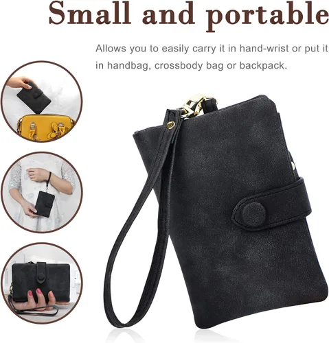 Miniatura 3 de CONISY Billeteras pequeñas de pulsera para mujer, billetera de cuero plegable RFID con ventana de identificación y cremallera Small, Bifold, RFID
