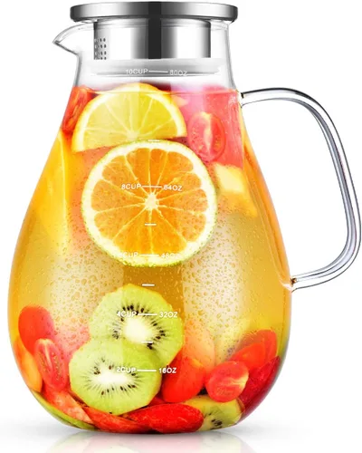 Miniatura 10 de Jarra de vidrio grande de 105 onzas con asa y tapa, jarras para bebidas, jarra de té helado para refrigerador, jarras de jugo de limonada