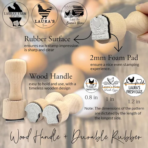Miniatura 3 de Sellos de huevos para huevos frescos, sello de goma personalizado de huevo de gallina, letrero de huevos frescos de granja para agricultores